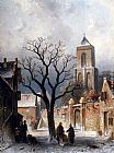 Charles Henri Joseph Leickert Famous Paintings - A Village Snow Scene